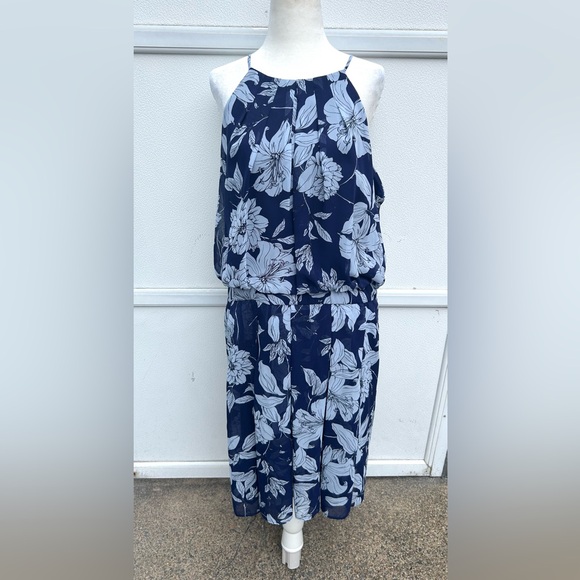 NEW Eliza J Dress Women Plus Sz 18 Floral Halter Blue Pleated Short Dressy Party - Picture 4 of 15